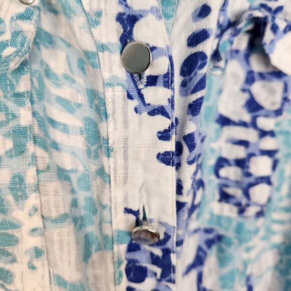 JM Collection Linen Multicolor Button Down Relaxed Shirt Lagenlook Coastal 10 - Picture 5 of 10